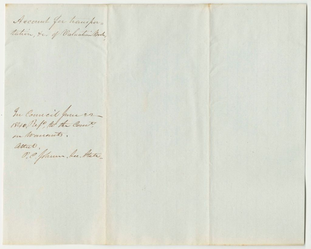 Miniature of Account of Philip C. Johnson for Transporting Blank Valuation Books