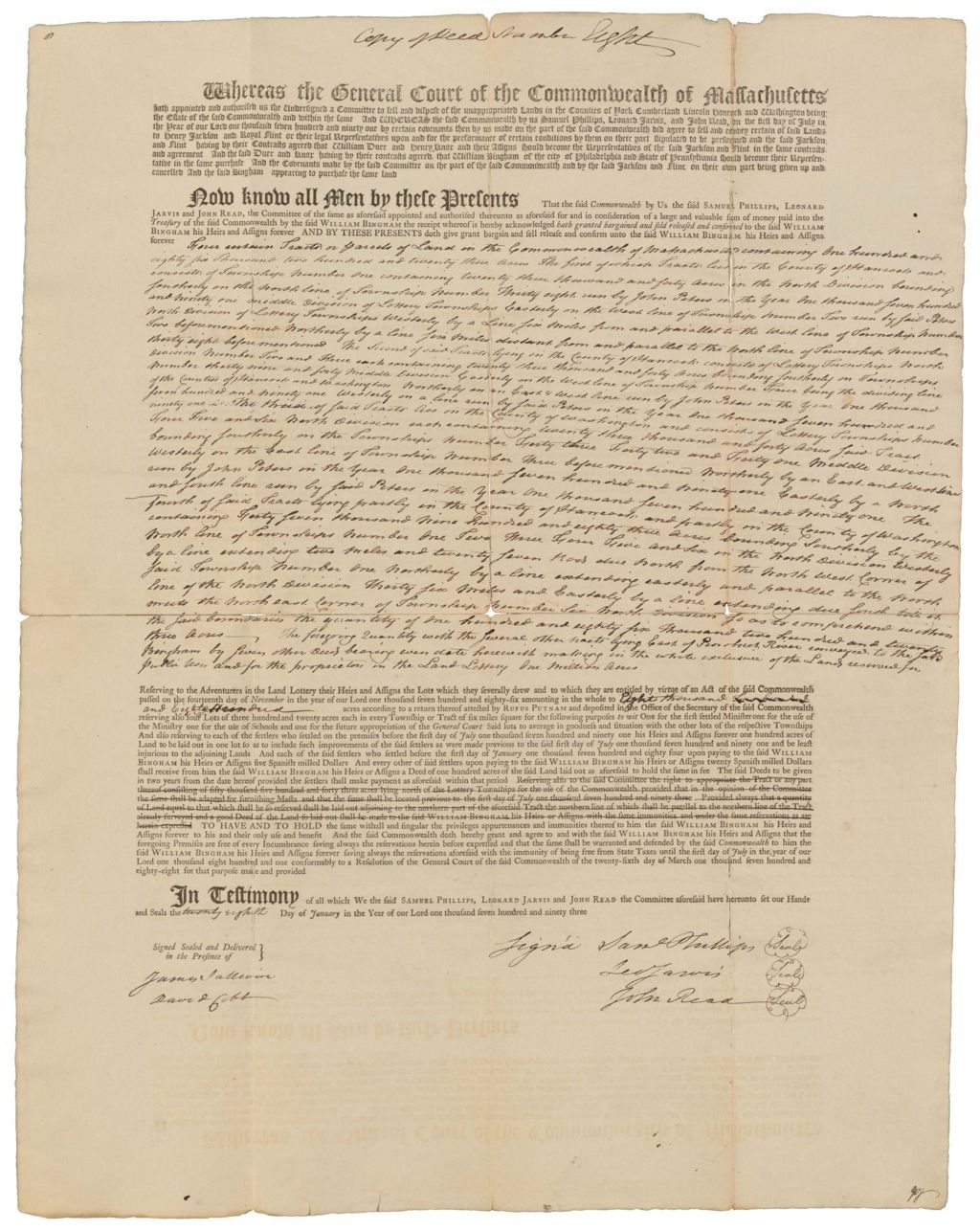 Miniature of Copy of Deed Number Eight to William Bingham