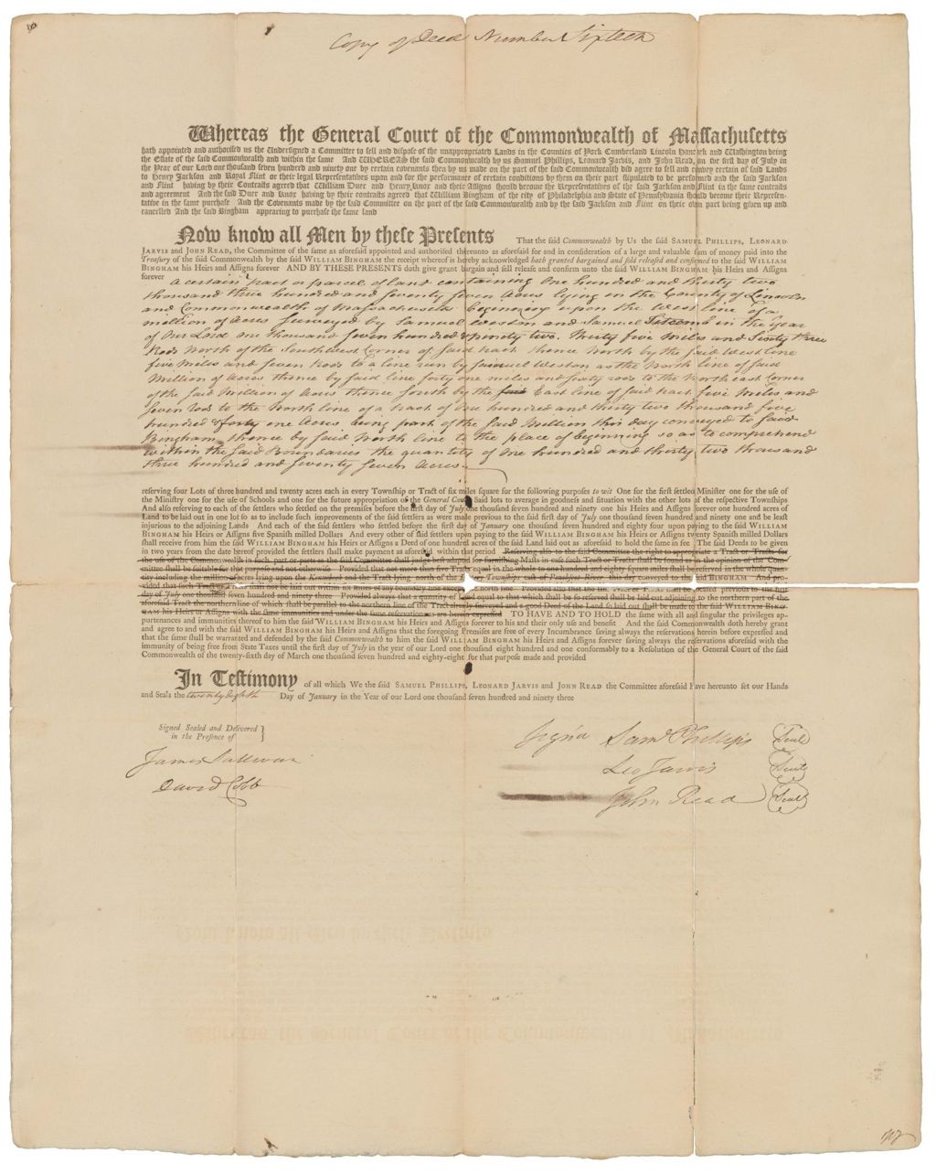 Miniature of Copy of Deed Number Sixteen to William Bingham