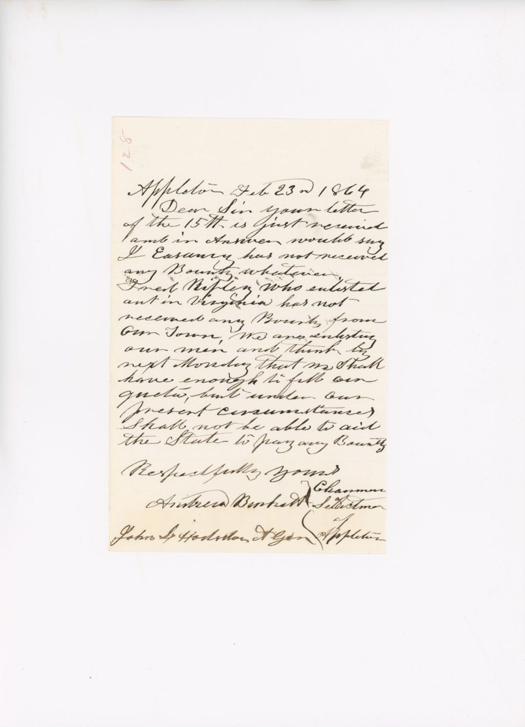 Miniature of Letter to John Hodsdon, February 23, 1864