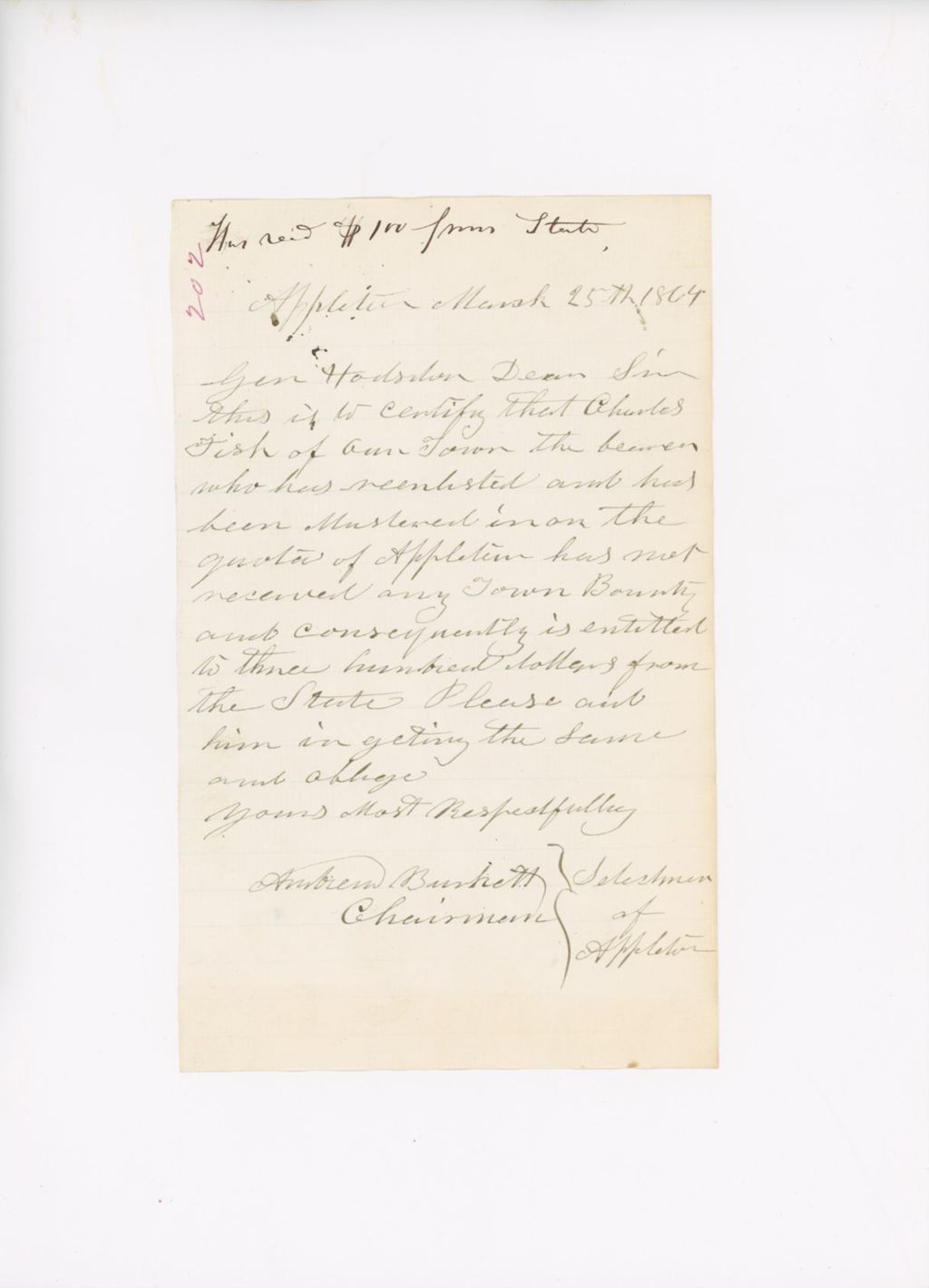 Miniature of Letter to John Hodsdon, March 25, 1864