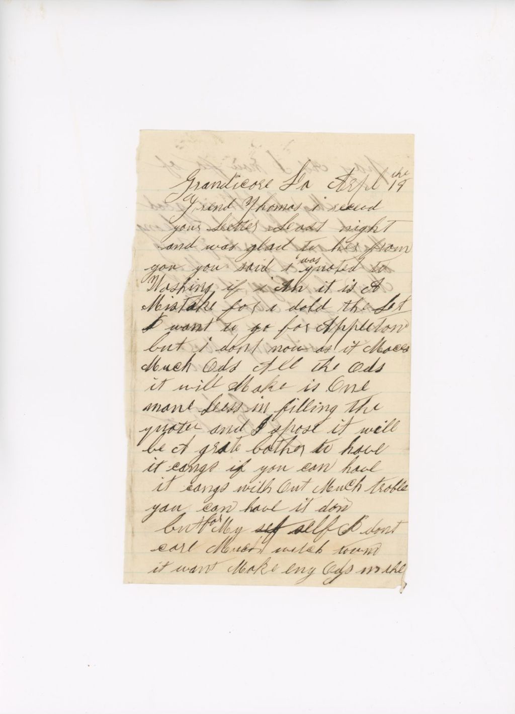 Miniature of Letter from Calvin Burkett Regarding Appleton Quota, April 19