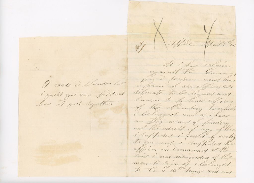 Miniature of Letter from James Hart Seeking Pension, April 9, 1866