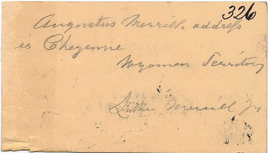 Miniature of Address of Augustus Merrill from Luther Merrill Jr., 1879-12-15