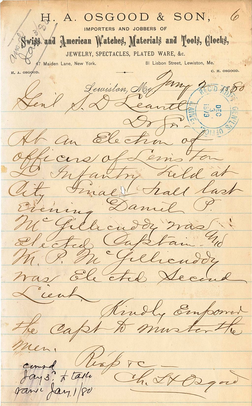 Miniature of Ch. Osgood reporting the resuls of an election in Lewiston, 1880-01-02