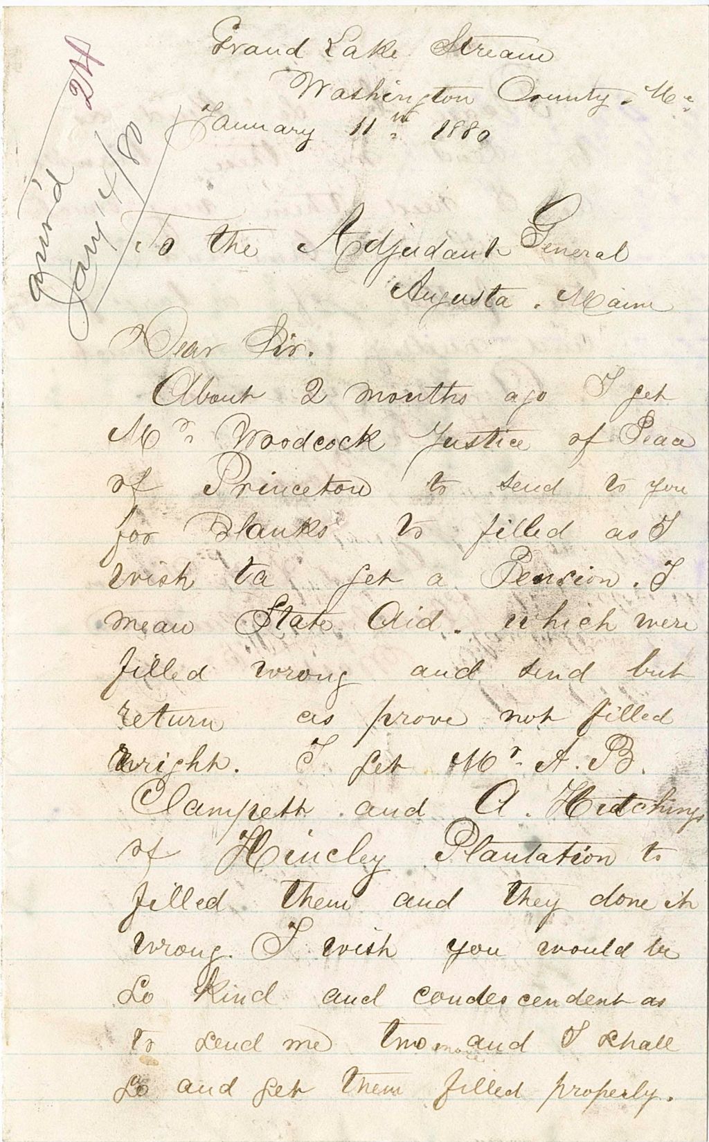 Miniature of Milan Lenard disputing a rejected pension application and sending additionla materials, 1880-01-11