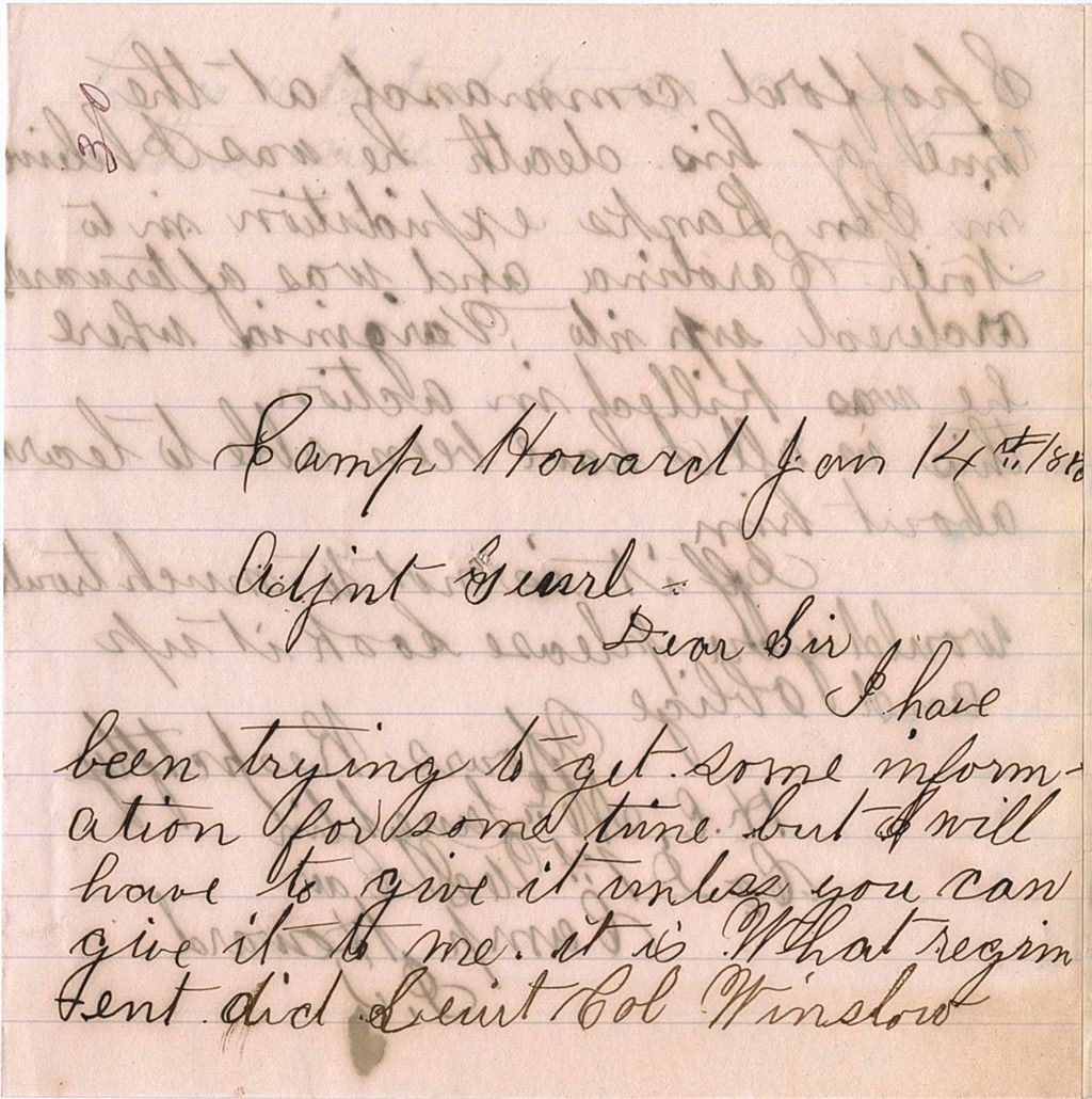 Miniature of H. C. McLaughlin requesting what regiment Leuit. Col. Winslow Shofford commanded at the time of his death, 1880-01-14