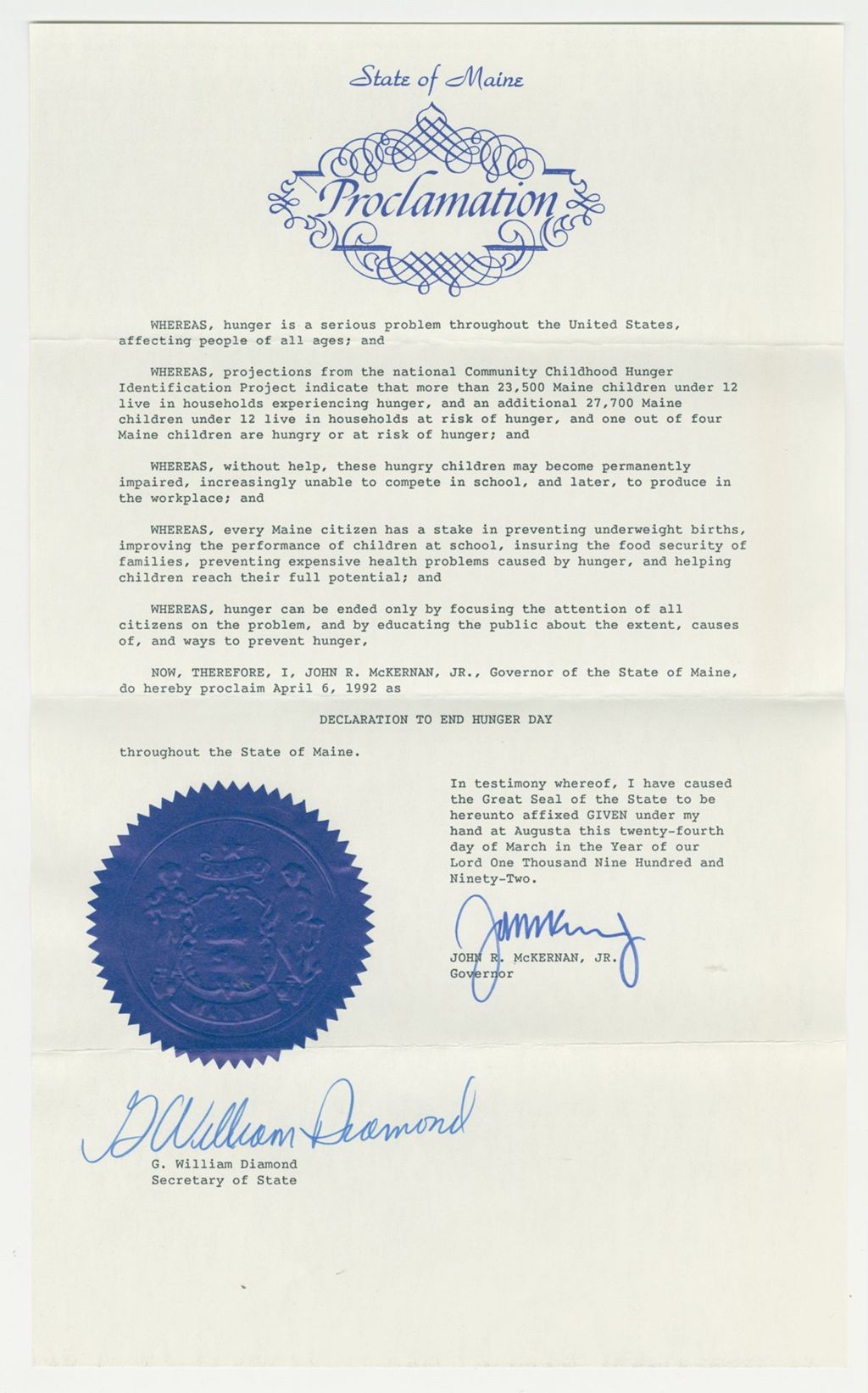 Miniature of Declaration to end Hunger Day