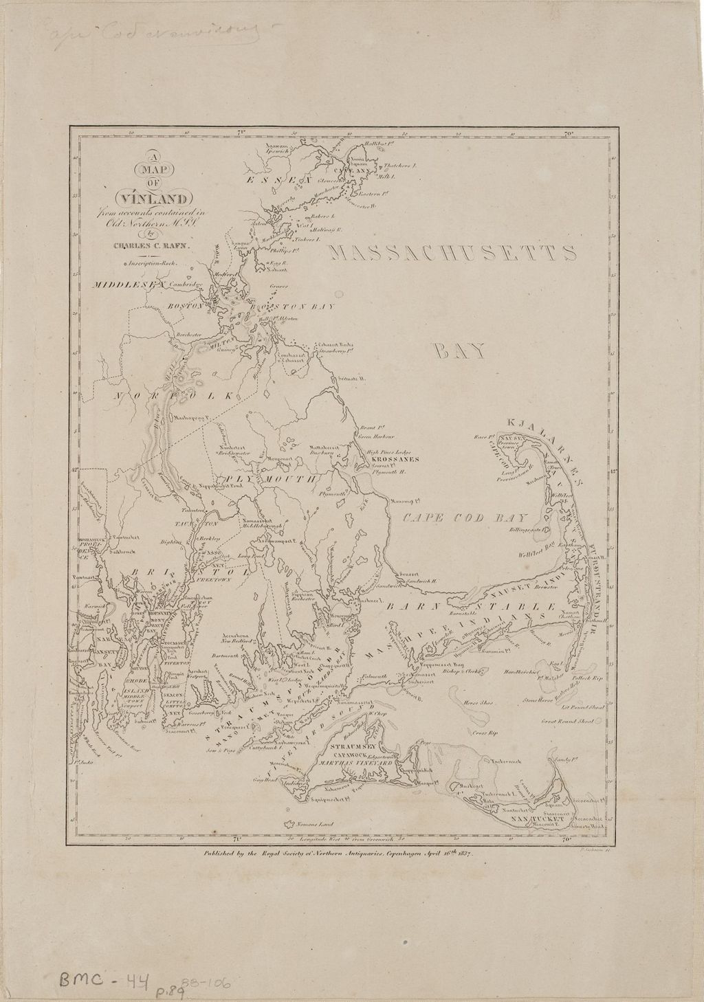 Miniature of A Map of Vinland From Accounts Contained in Old Northern MSS, 1837