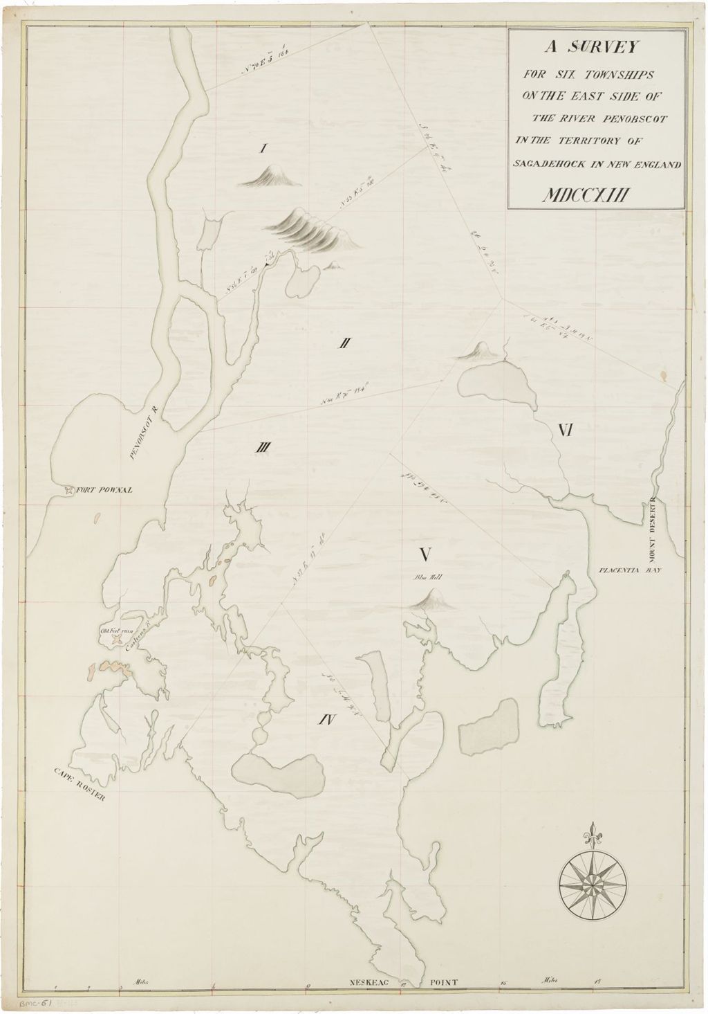 Miniature of A Survey for Six Townships On East Side of Penobscot River, 1713