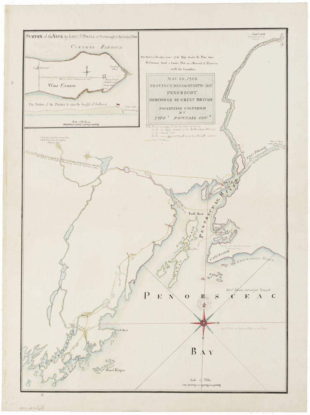 Miniature of Province Massachusetts Bay Penobscot Dominions of Great Britain Possession Confirm'd by Thos. Pownall Govr., 1758