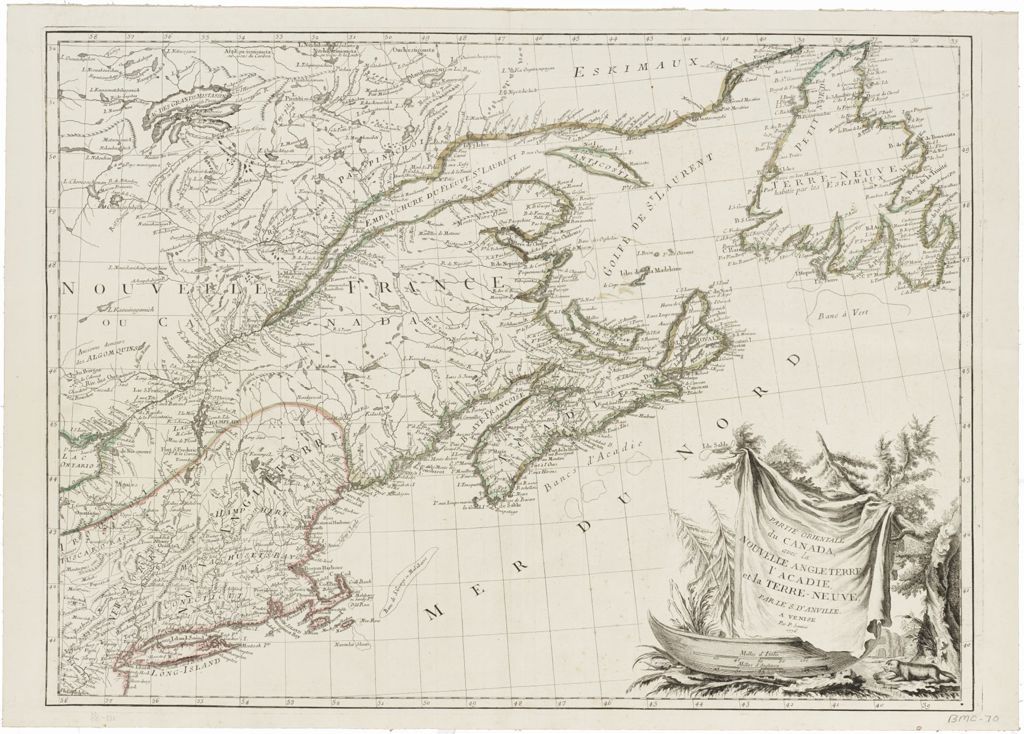 Miniature of Partie orientale du Canada, avec la Nouvelle Angleterre, l'Acadie, et la Terre-Neuve  par le S. D'Anville, 1776