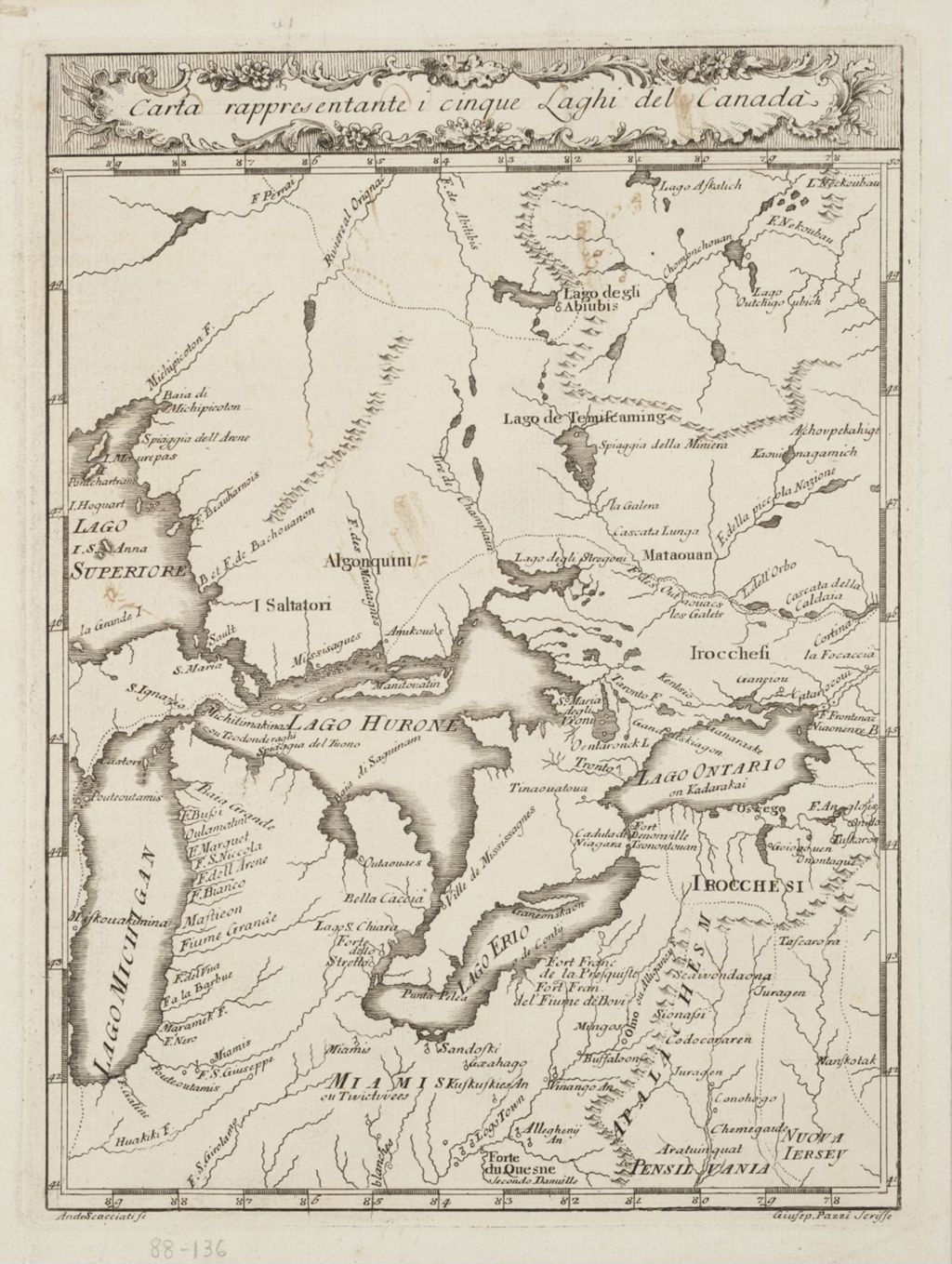 Miniature of Carta Rappresentante i Cinque Laghi del Canada, 1763