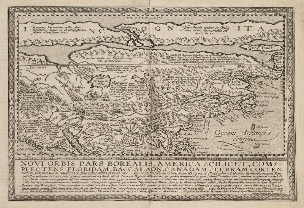 Miniature of Novi Orbis Pars Borealis, America Scilicet, Complectens Floridam, Baccalaon, Canadam, Terram Corte, 1585