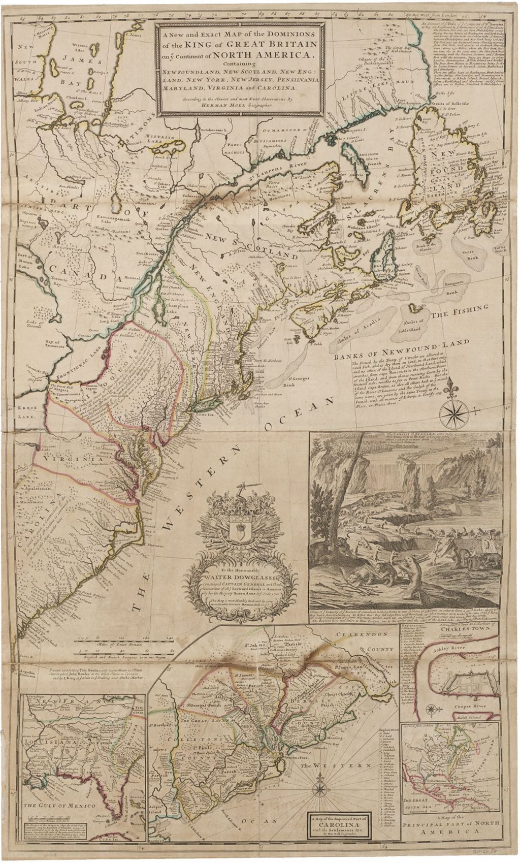 Miniature of A new and exact map of the dominions of the King of Great Britain on ye continent of North America, containing Newfoundland, New Scotland, New England, New York, New Jersey, Pensilvania, Maryland, Virginia and Carolina. 1731