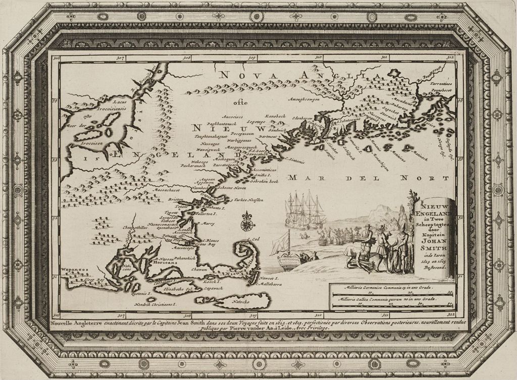 Miniature of Nieuw Engeland in Twee Scheeptogten door Kapitein Johan Smith inde Iaren 1614 en 1615 Bestevend, 1706