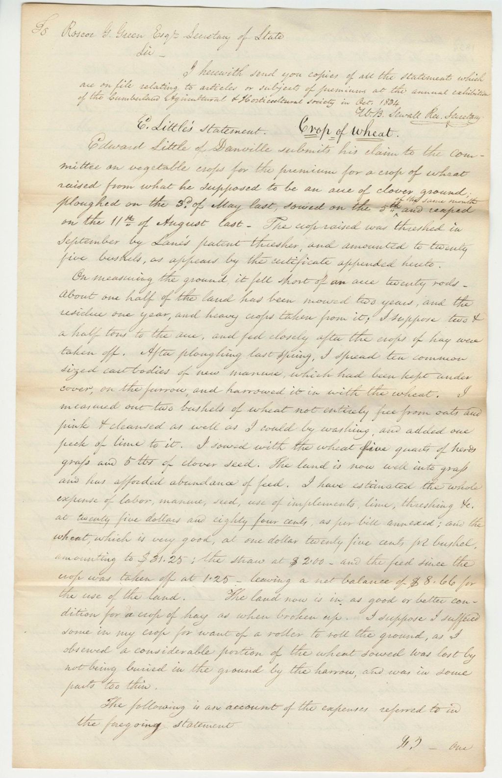 Miniature of Statements of 1834 Exhibition Premiums, 1835-02-07