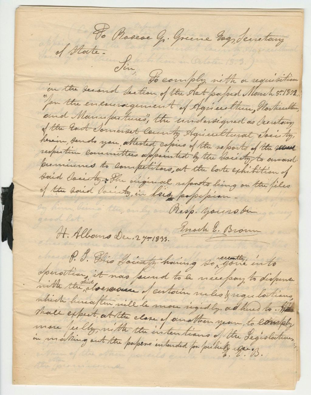 Miniature of 1833 Report of the Secretary of the East Somerset Agricultural Society, 1834-01-22