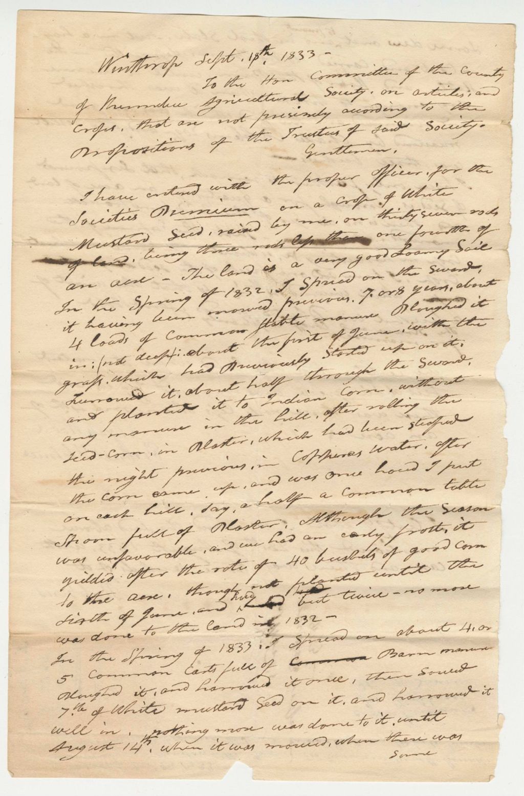 Miniature of Notice of Premiums for White Mustard Seed, 1833-09-18