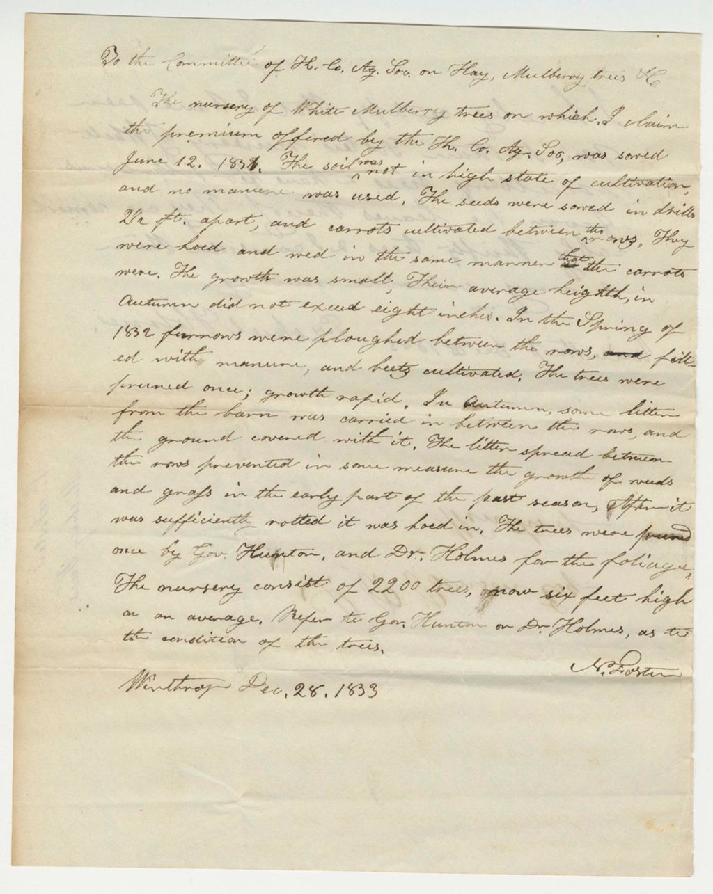 Miniature of Notice of Premiums for Mulberry Trees, 1833-12-28