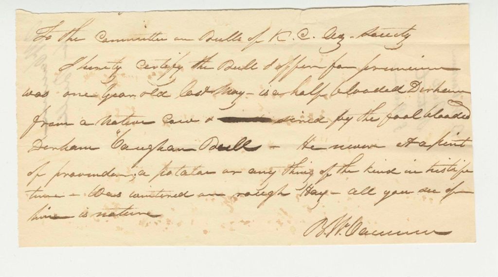 Miniature of Note to the Committee on Bulls, 1834