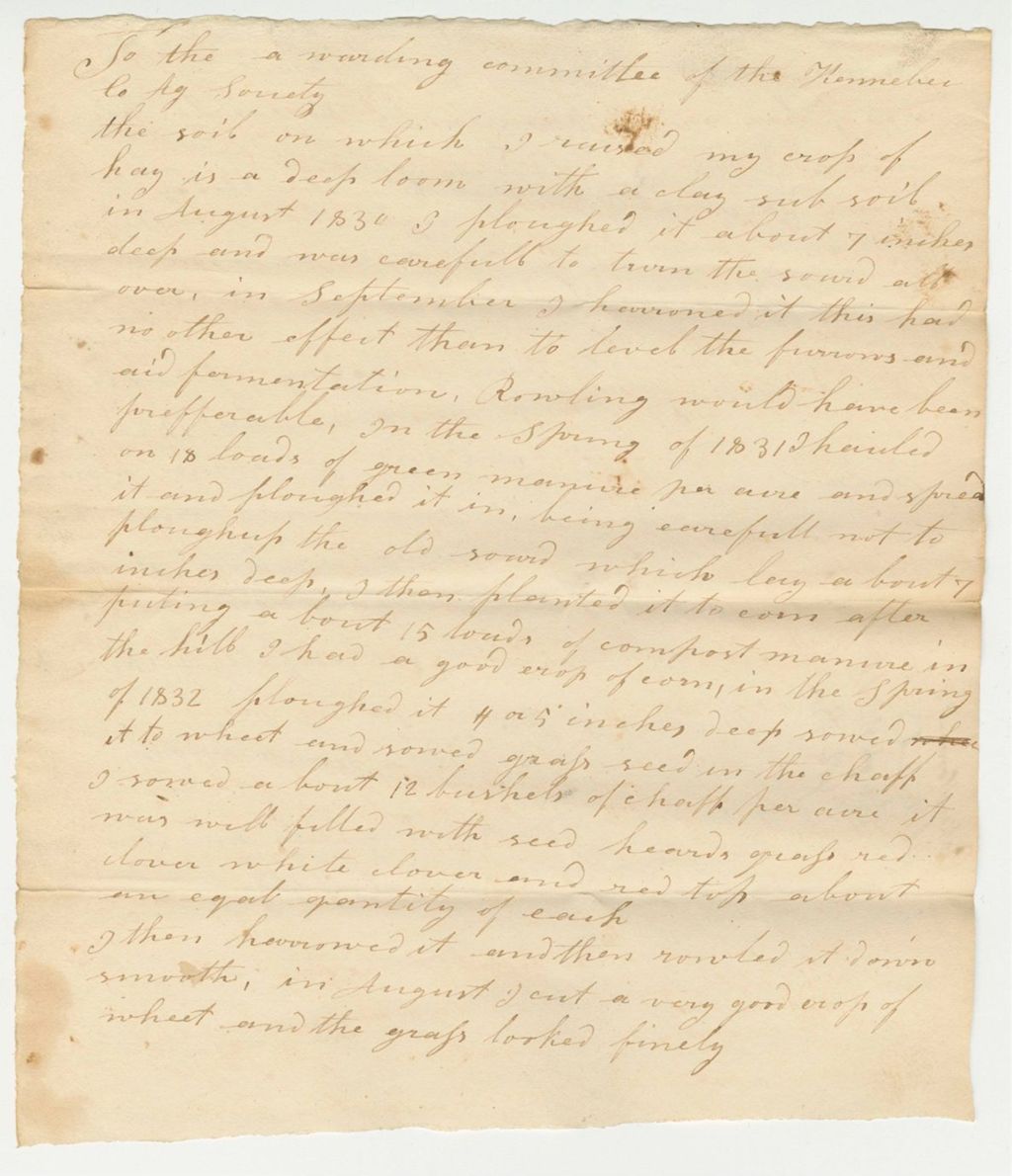 Miniature of Howard's Statement on English Hay 1st Premium, 1833