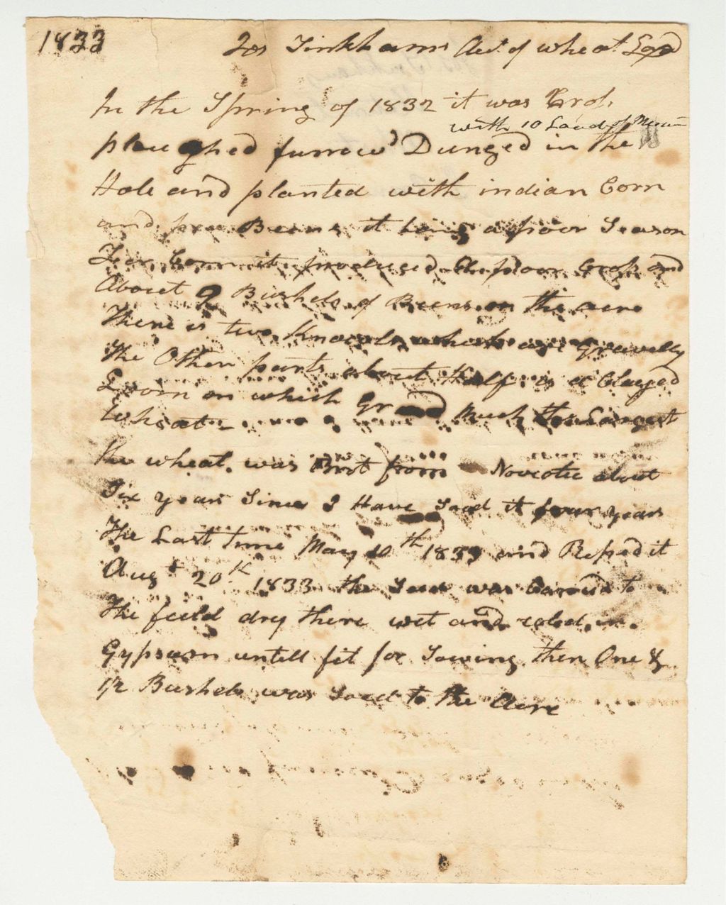 Miniature of Tinkham Statement on Wheat Premium, 1833
