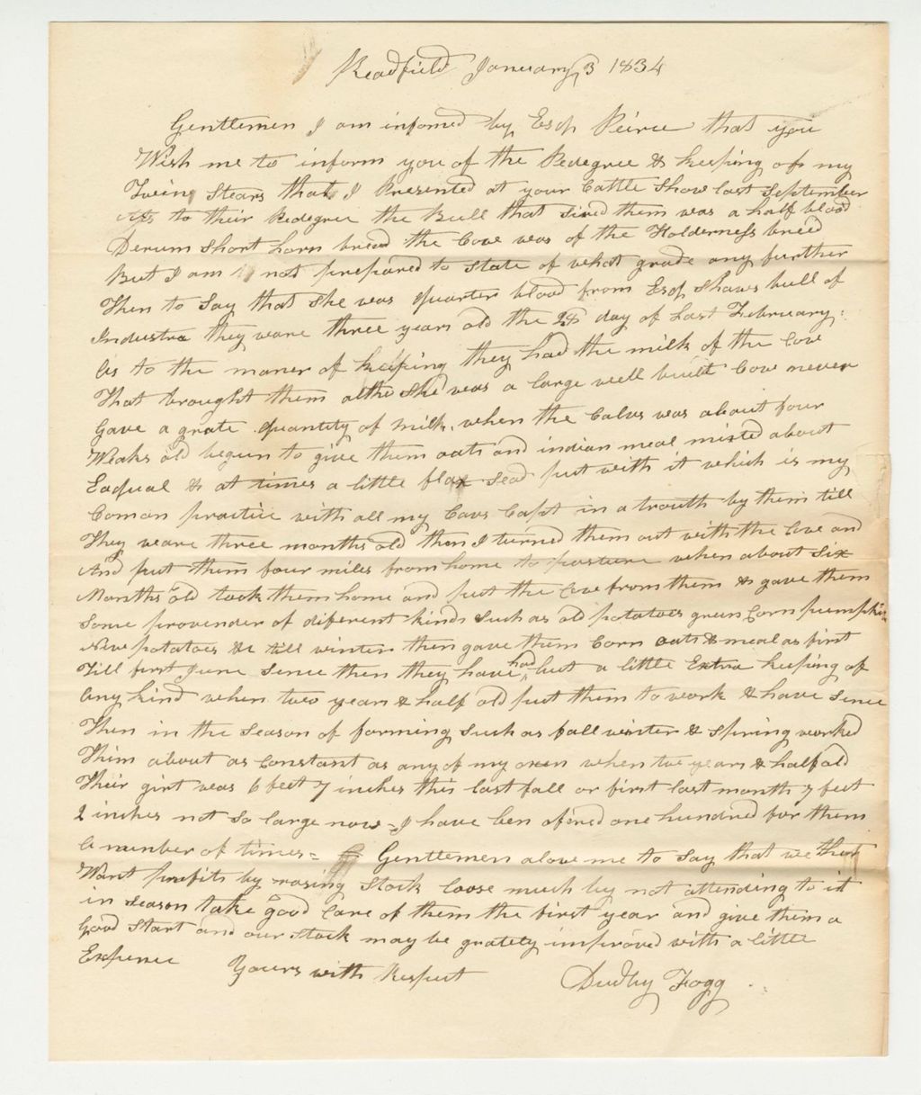 Miniature of Dudley Fogg Statement on Steers, 1834-01-03