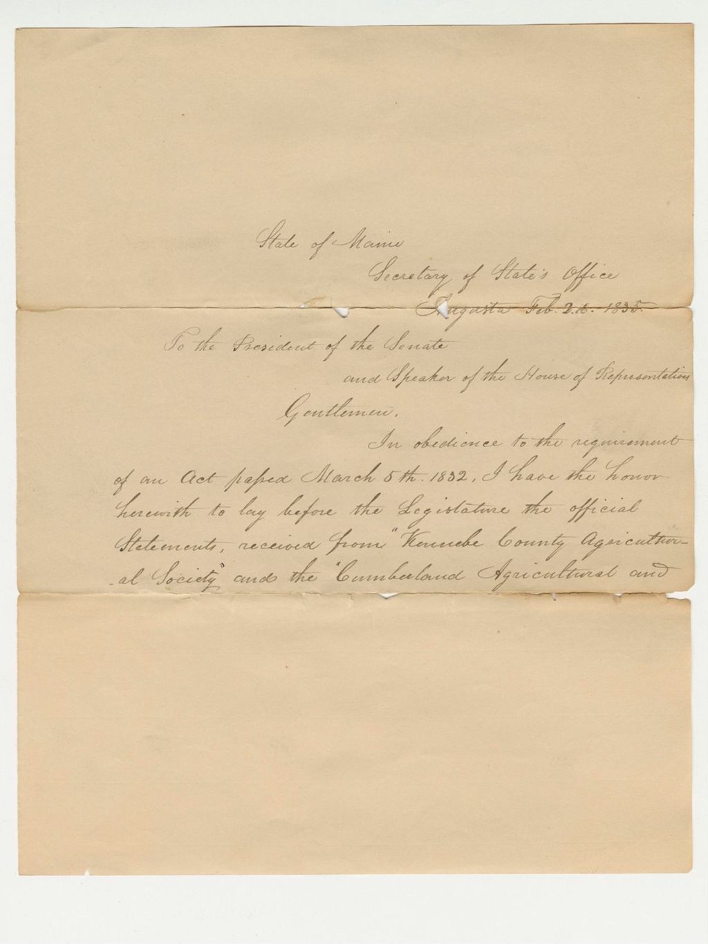 Miniature of Note to the President of the Senate, 1835-02-02