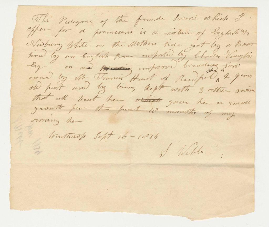Miniature of Statement of S. Webb on Sow, 1834-09-16