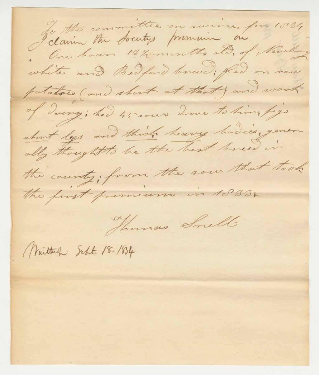 Miniature of Thomas Snell Statement on Boar, 1834-09-18