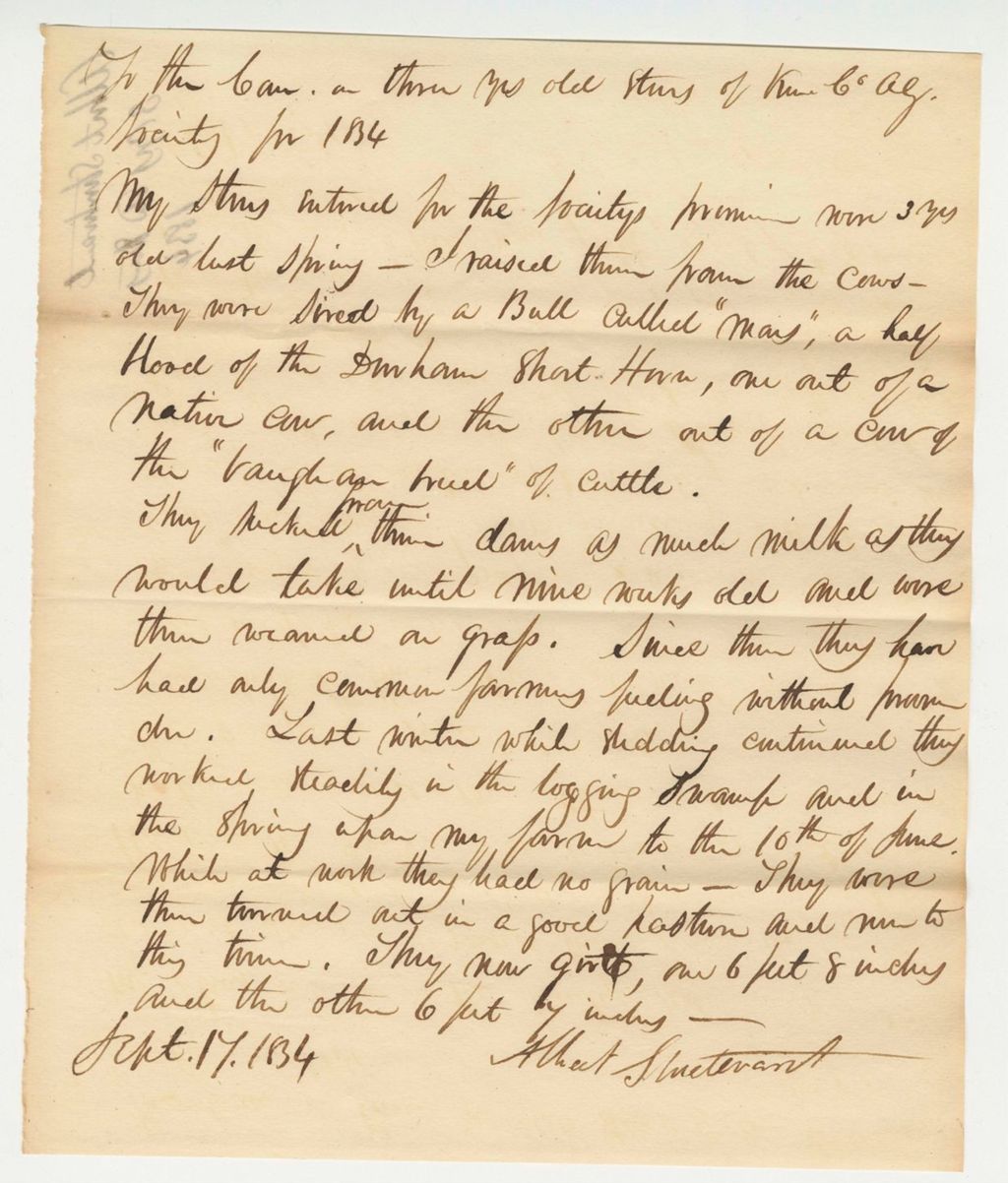 Miniature of Statement of Albert Sturtevant on Steers, 1834-09-17