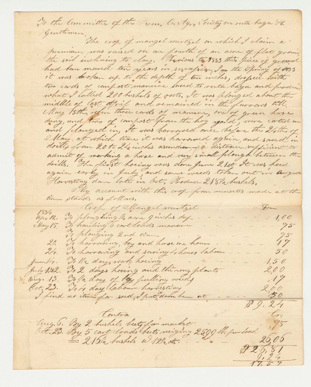 Miniature of Statement of Nathan Foster on Maugel Wurtzel, 1834