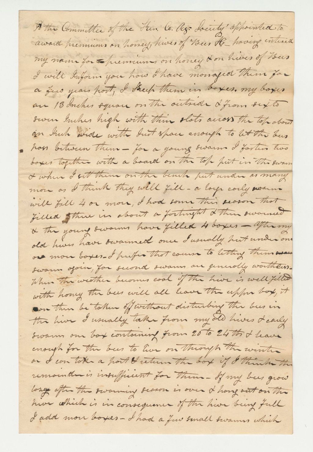 Miniature of Statement of John Gilmore on Bees and Honey, 1834-12-15