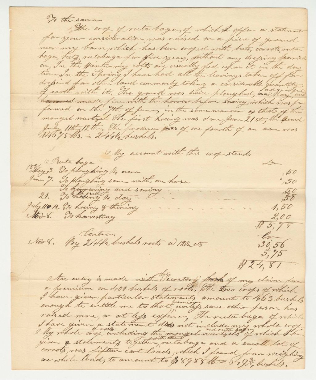 Miniature of Statement of Nathan Foster on Rutabaga, 1834-12-20