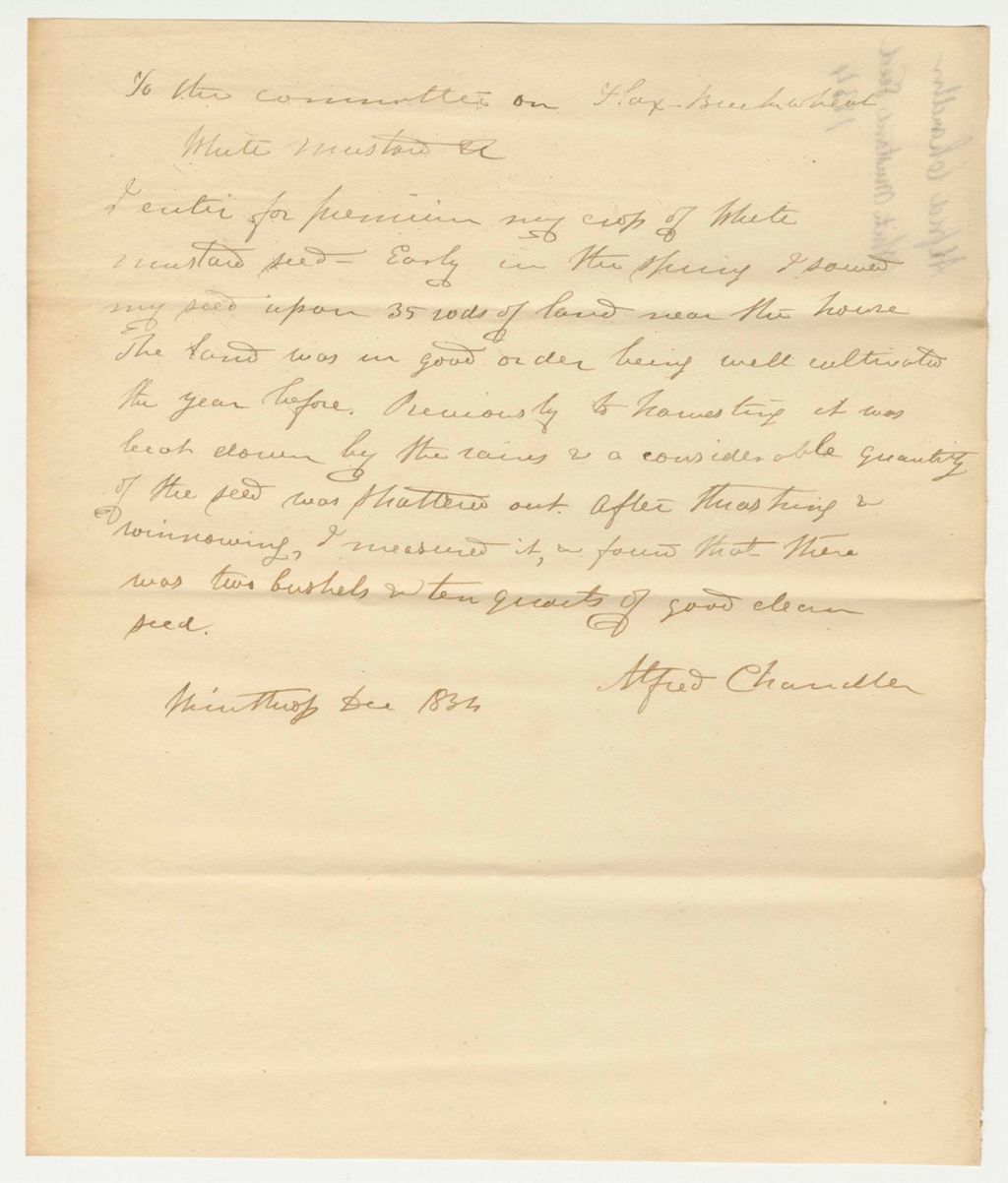 Miniature of Statement of Alfred Chandler on White Mustard Seed, 1834-12-18