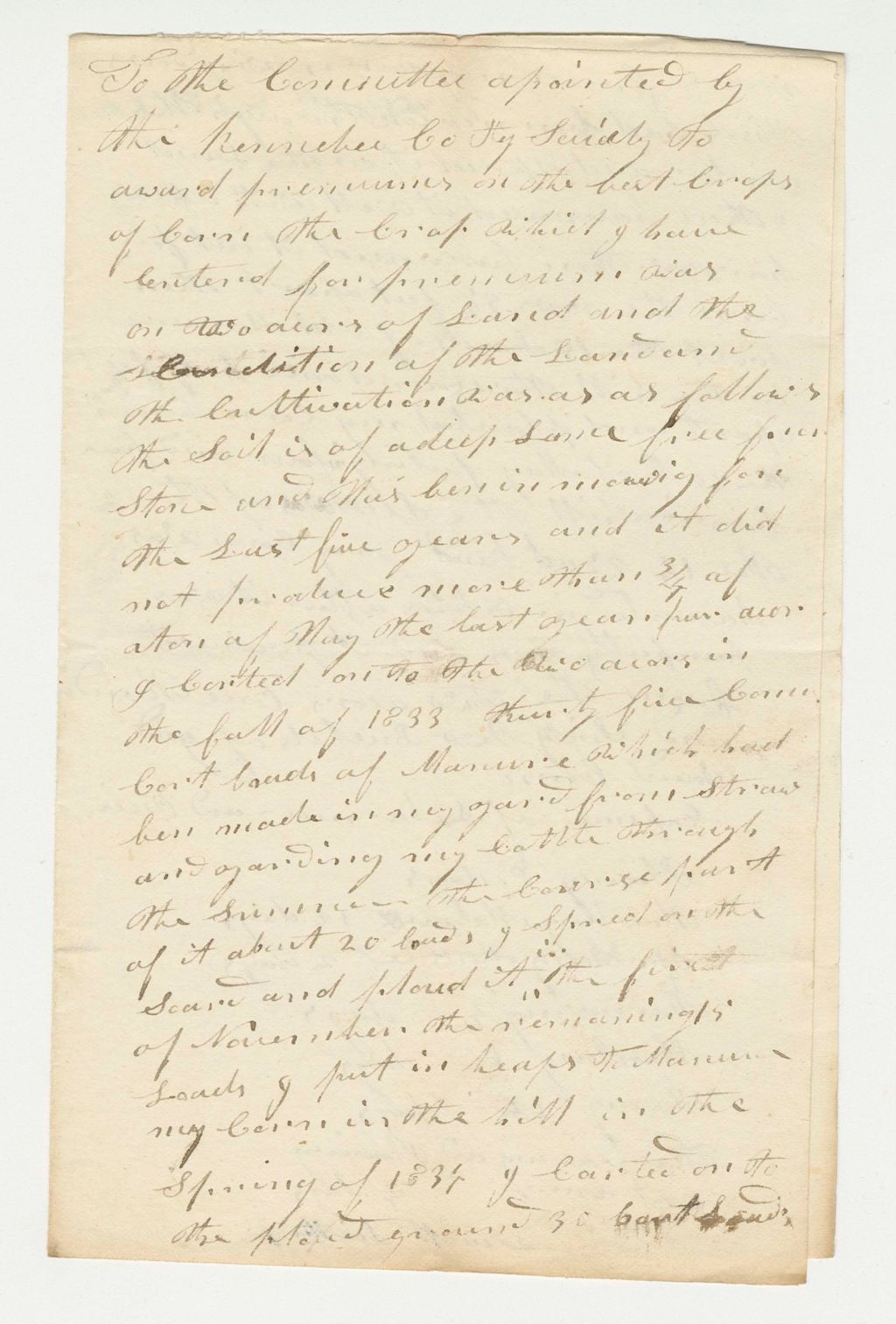 Miniature of Statement of Leavitt Lothrop on Corn, 1834