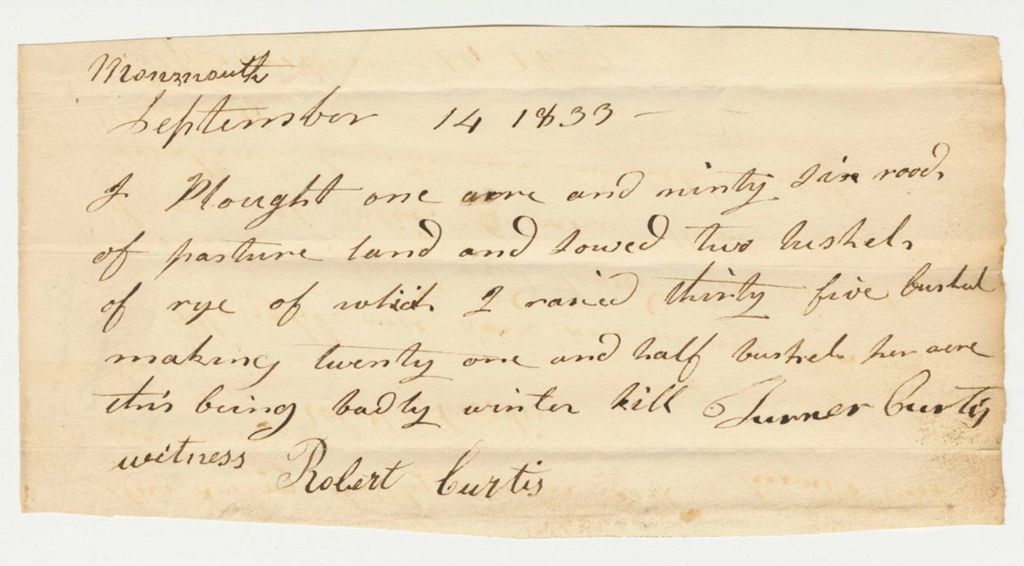 Miniature of Statement of Turner Curtis on Rye, 1834-09-14