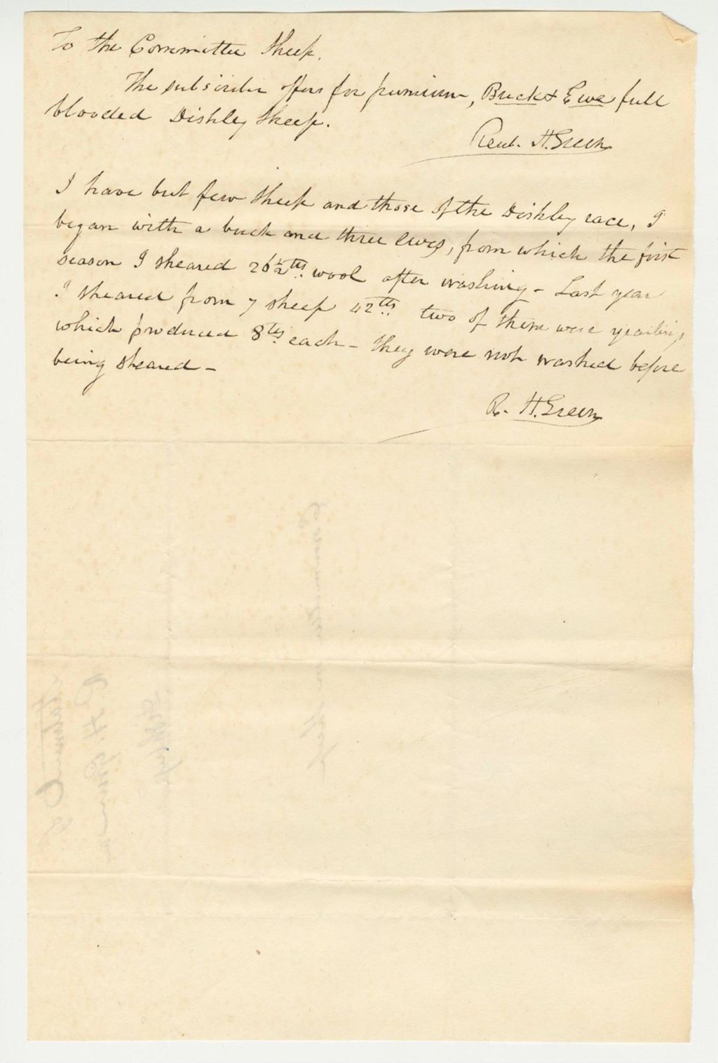 Miniature of Statement of R.H. Green on Sheep, 1835
