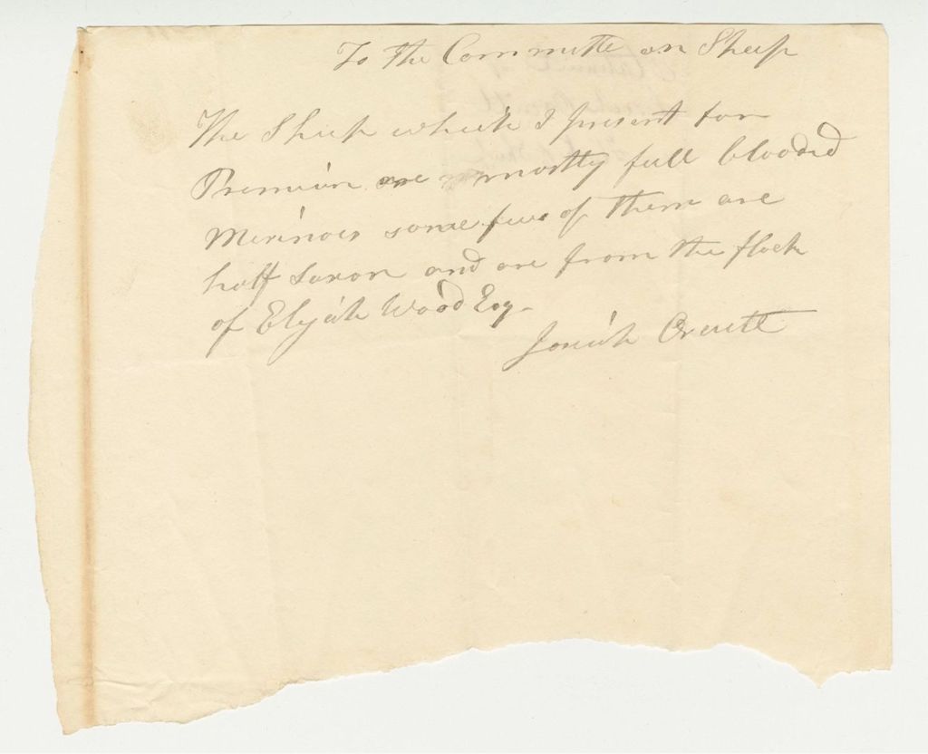 Miniature of Statement of Josiah Orcutt on Sheep, 1835