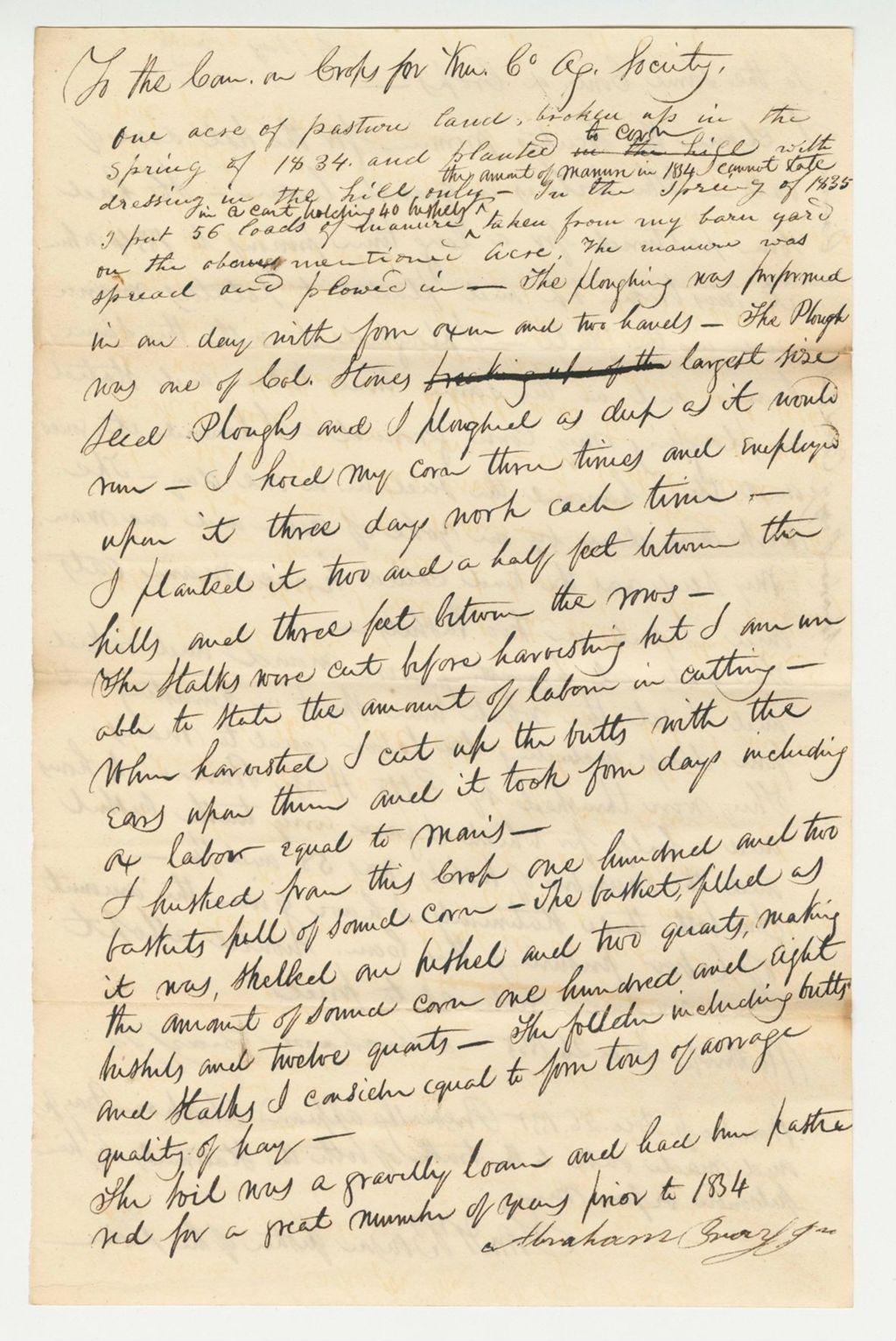 Miniature of Statement of Abraham Bay on Corn and Oats, 1835-12-26