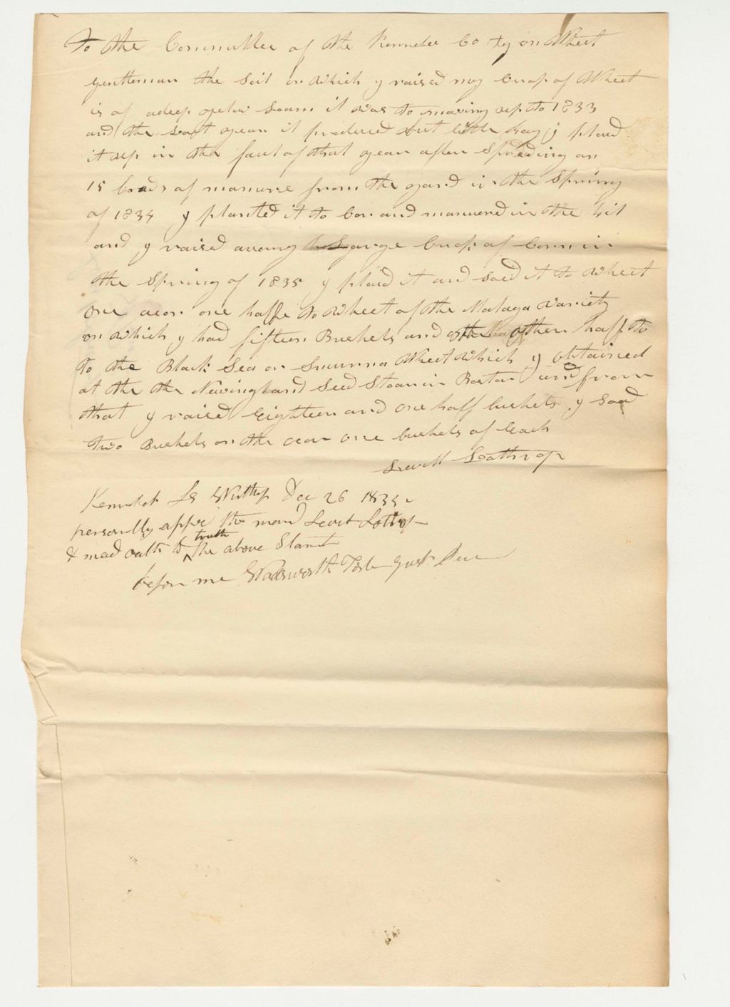 Miniature of Statement of Leavitt Lothrop on Summer Wheat, 1835-12-26