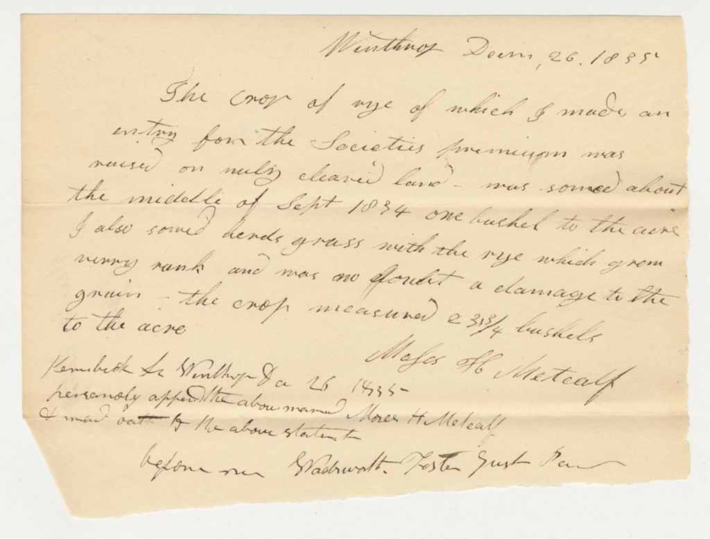Miniature of Statement of Maj. H. Metcalf on Rye, 1835-12-26