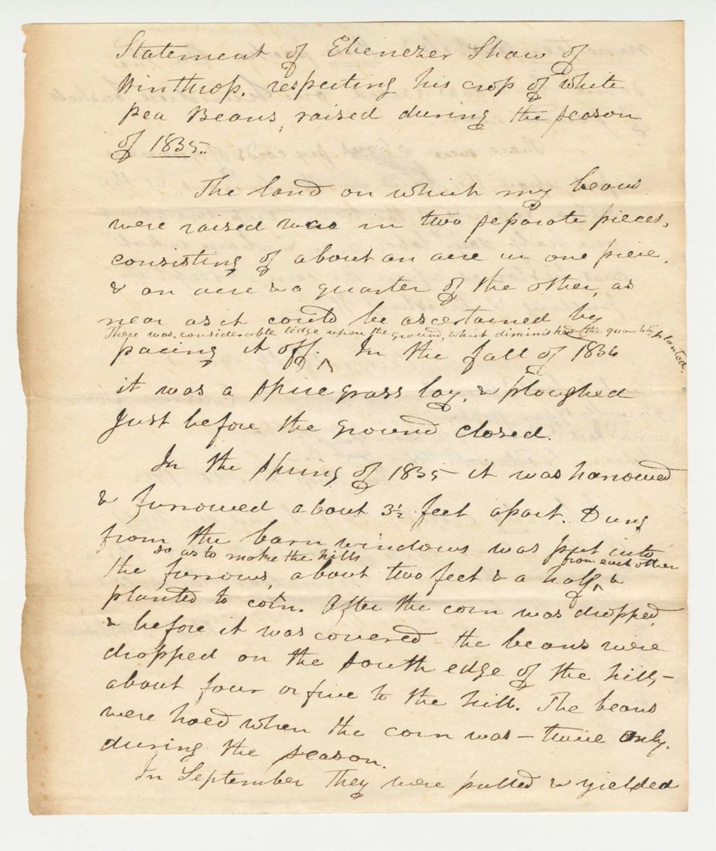 Miniature of Statement of Ebenezer Shaw on White Pea Beans, 1835-12-26