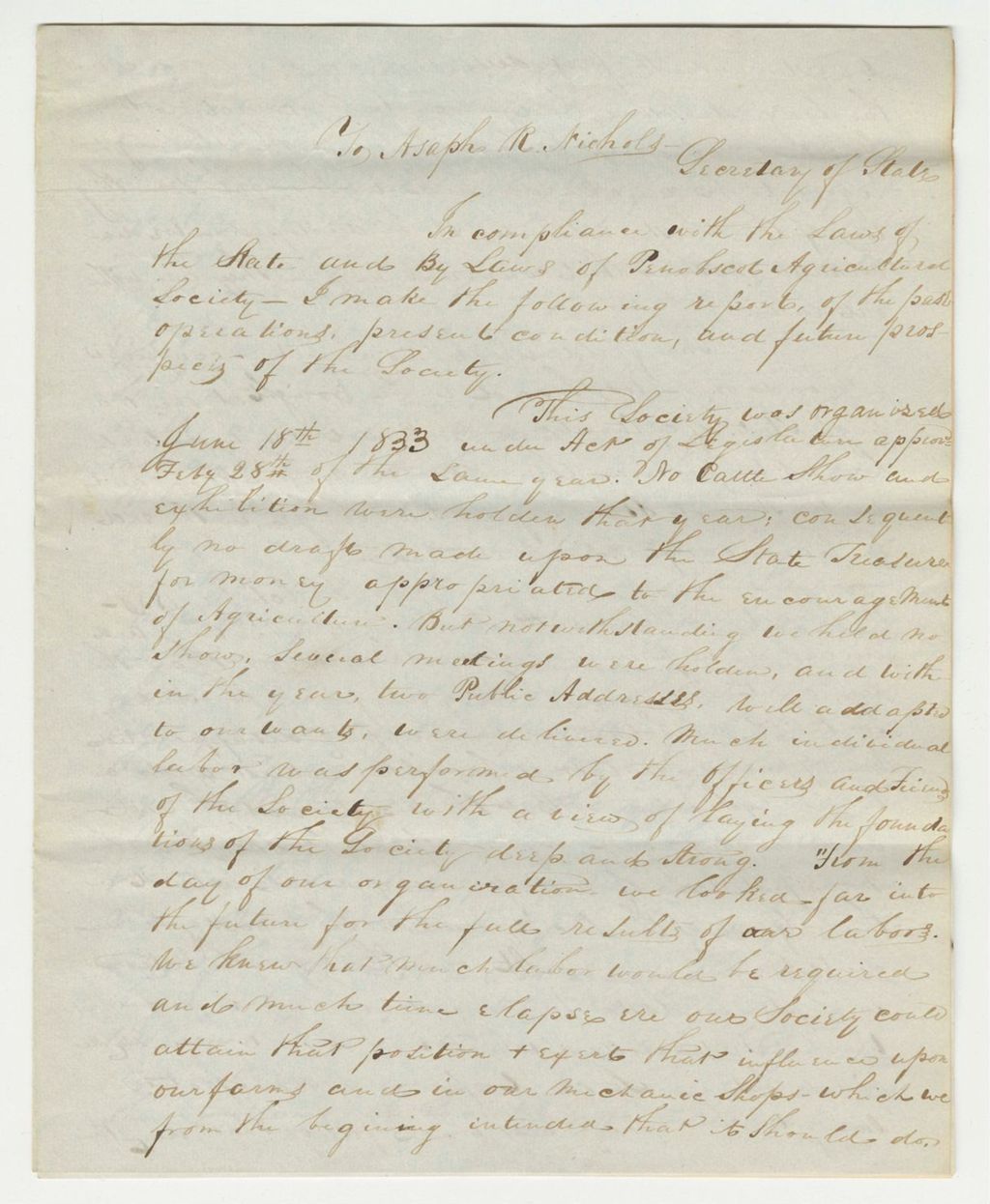Miniature of Annual Return of the Penobscot Agricultural Society, 1836-01-28
