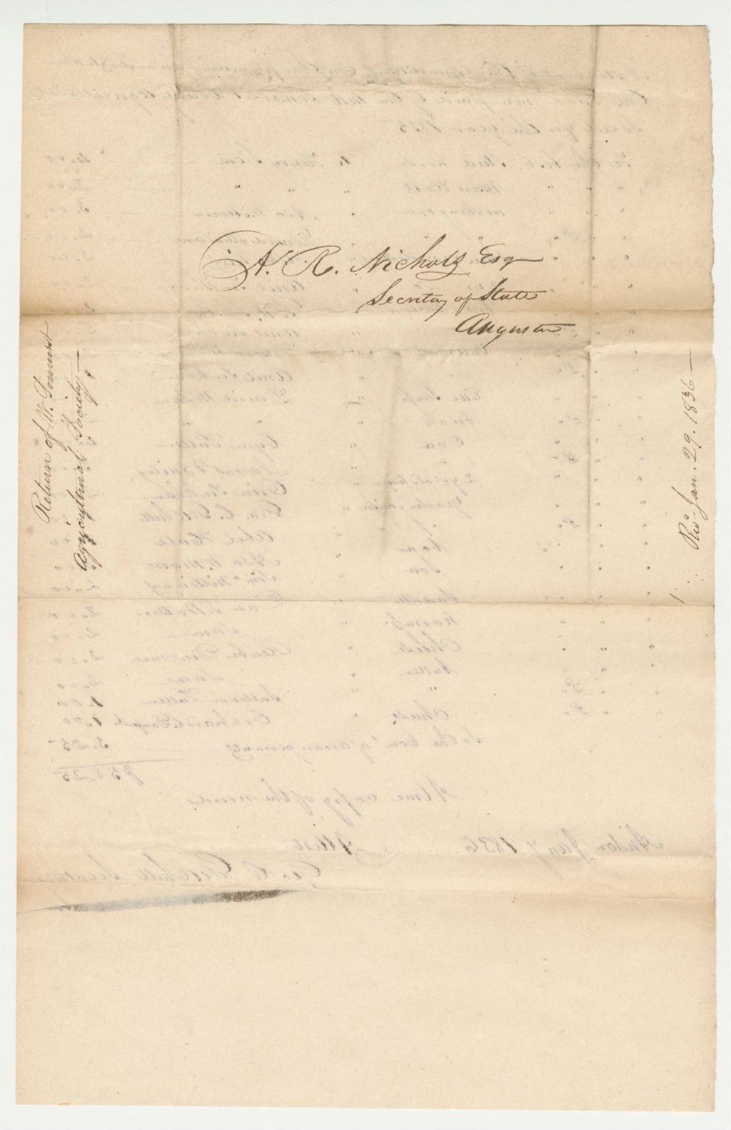 Miniature of Statement of Expenditures and Preiums of West Somerset Agricultural Society, 1836-01-29