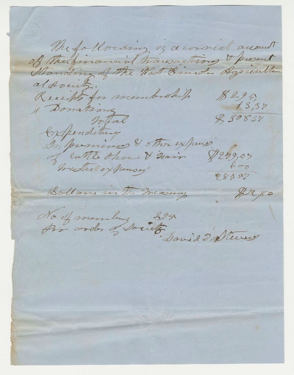 Miniature of Receipt Statements of West Lincoln Agricultural Society, 1853-01-28