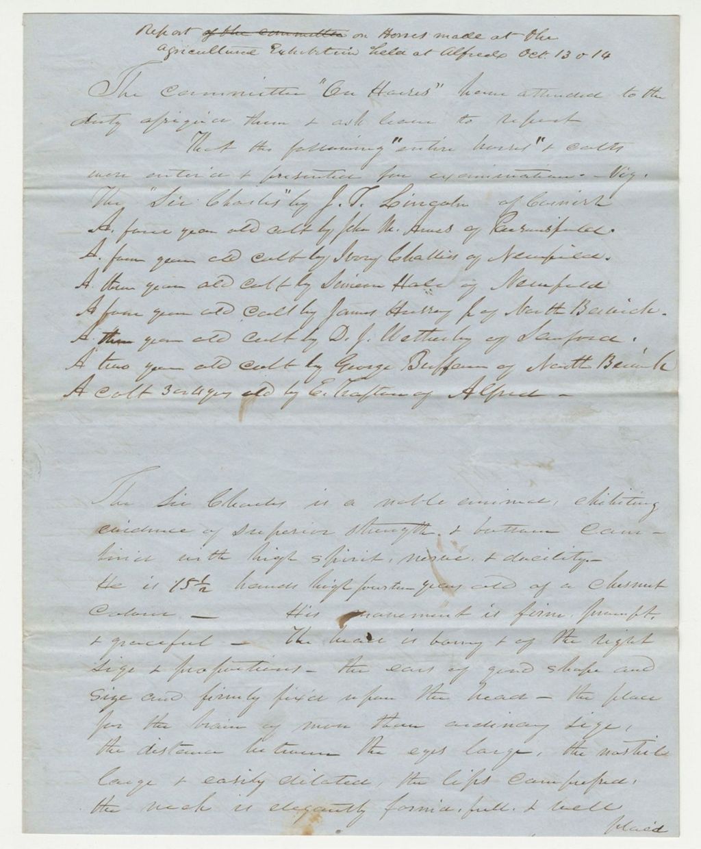 Miniature of Statement on Horses from Agriculture Exhibition, 1847