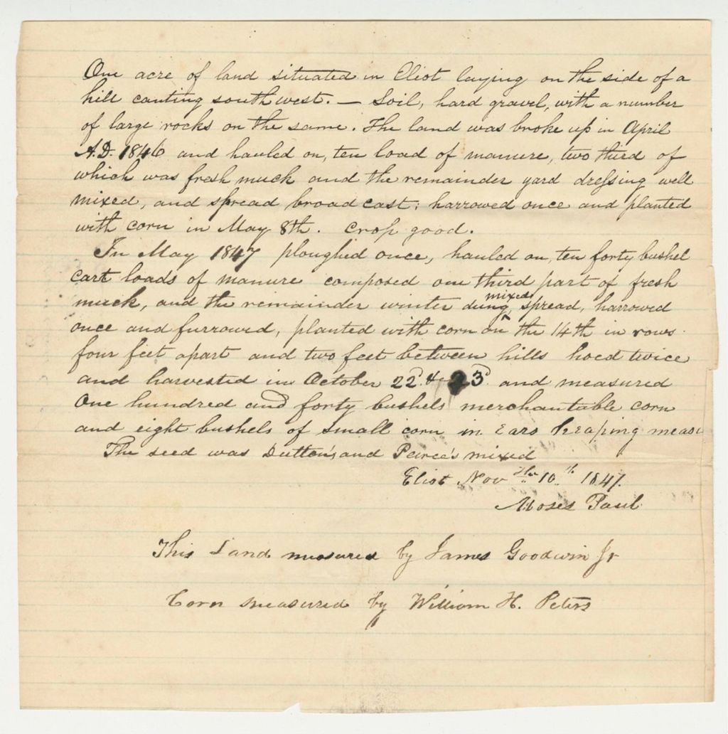 Miniature of Statement of Moses Paul on Corn, 1847-11-10