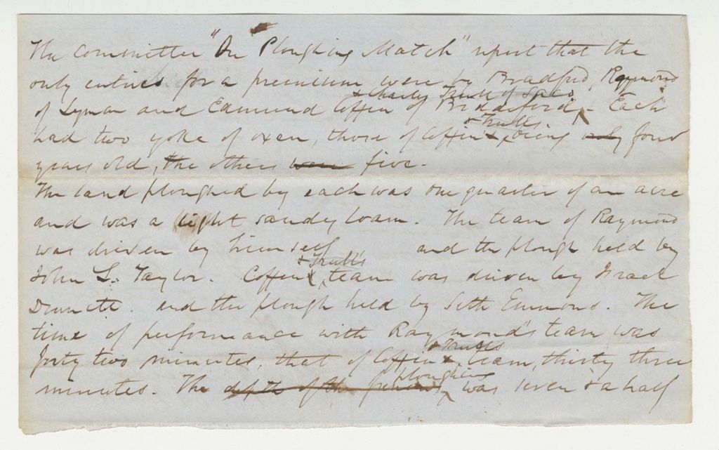 Miniature of Statement of Rufus White to the Ploughing Match Committee, 1847